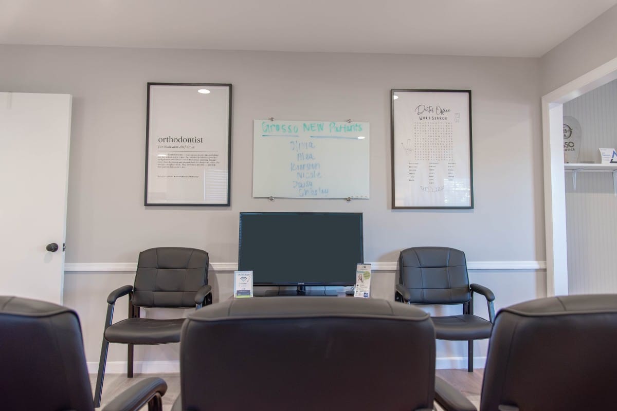Grosso-orthodontics-moncks-corner-new-patient-board New patient board and waiting area at grosso orthodontics in moncks corner, sc.